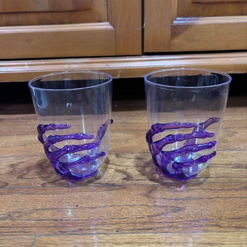 AMAZON Purple Halloween Glassware Skeleton Cups Gift Plastic Reusable Set Bundle